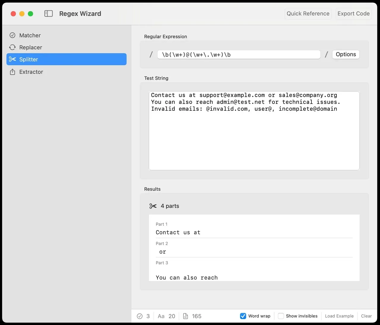 RegEx Wizard 2.1.3 full crack for Mac Download — Screenshots 1